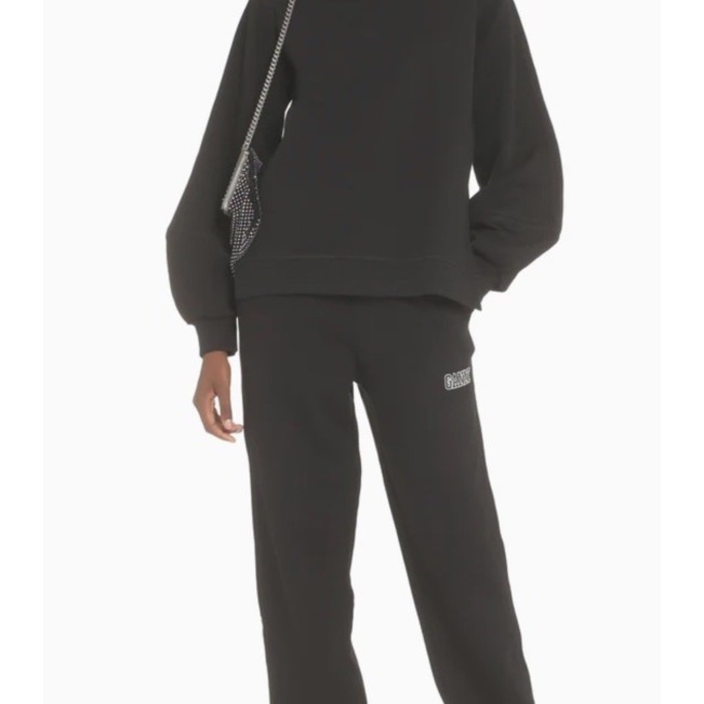 Ganni Software Sweatshirt Black Charcoal Side Slits Software Puff Sleeve XS S‎